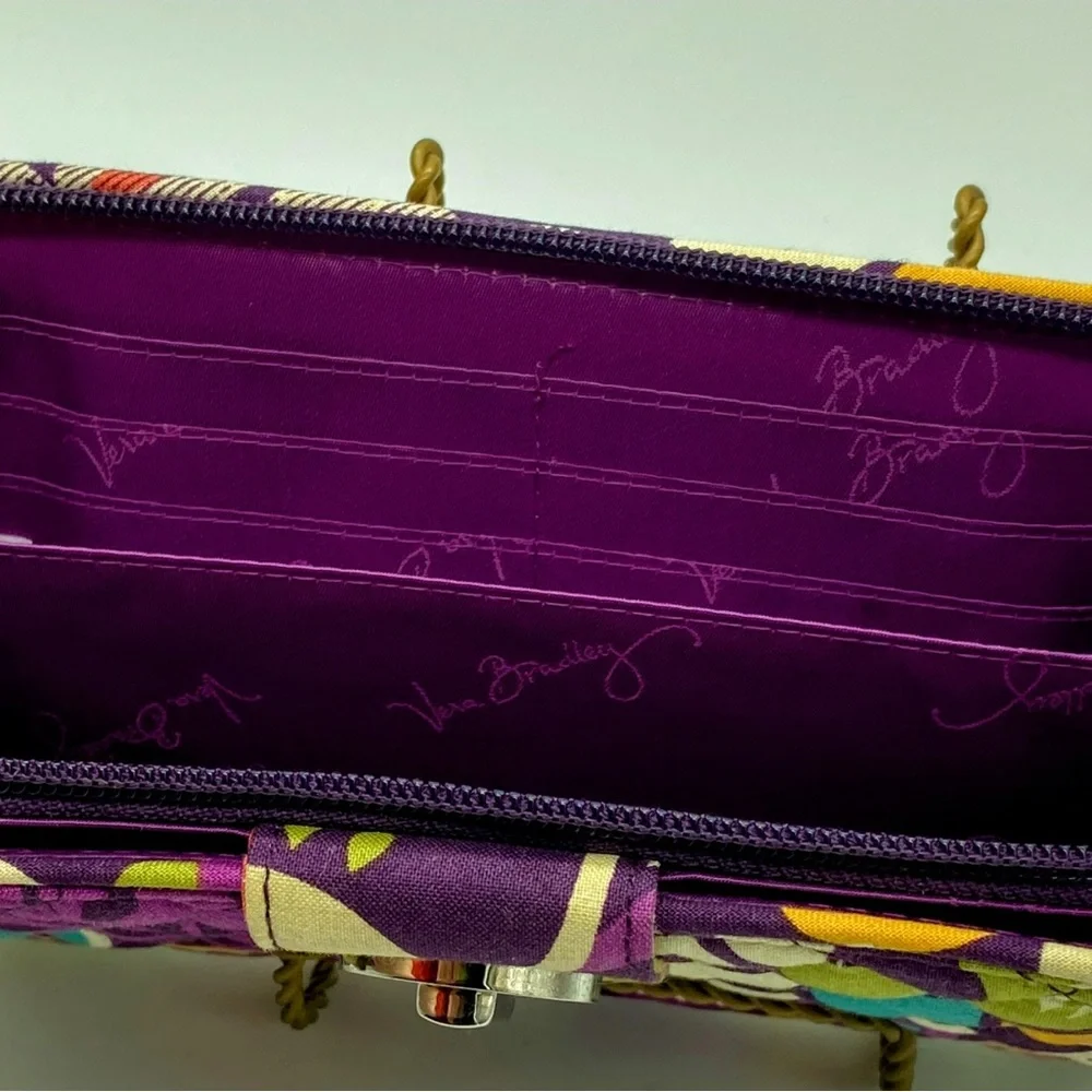 Vera Bradley Purple Quilted Floral Turnlock Wallet with Teal & Lime Accents Rare - Picture 6 of 7